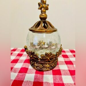 Potpourri, Wax Burner, Or Trinket Crackle Glass Cross Jar